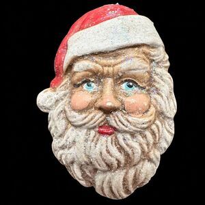 Christmas Santa Clause Face Vintage Pottery Plaster Pin Brooch Festive Gift